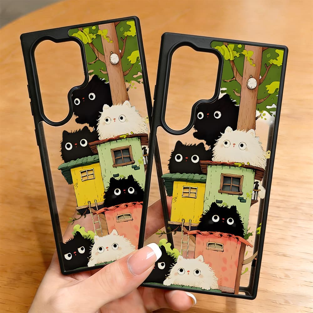 แมวน่ารัก เคส For Samsung A57 A17 A06 A07 A16 A05 A05S A36 A55 A54 A15 A56 A35 A34 A25 S26 S24 อะคริลิกฝ้า เคสโทรศัพท์ รูปที่ 3