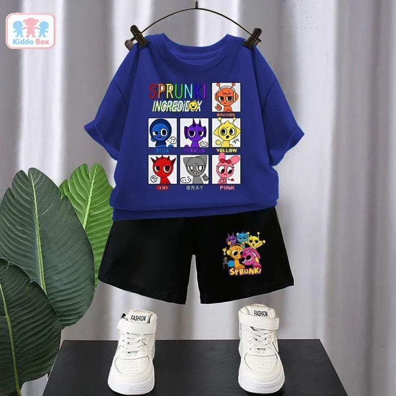 2ชิ้น ชุดแขนสั้นเด็ก Rhythm Box Sprunki ชุดเสื้อยืดแขนสั้นการ์ตูนอนิเมะสองชิ้น เซ็ตชุด รูปที่ 1