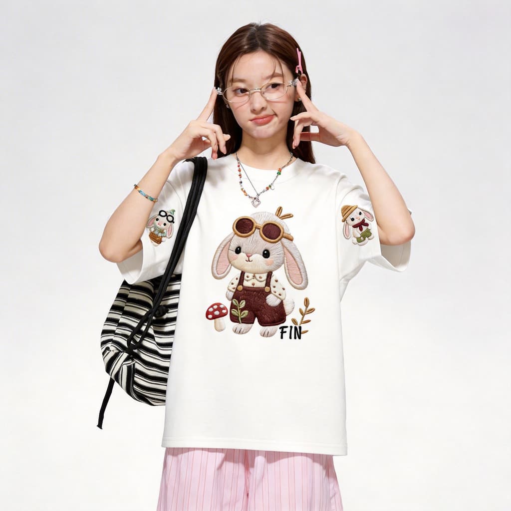 TEE·SHOPเสื้อยืด oversize เสื้อเท่ๆ เกาหลี "Rabbit2" ไม่หดตัว เสื้อแฟชั่นใ เกาหลีสไตล์ พิมพ์ลาย ผ้านิ่มใส่สบาย COD รูปที่ 3