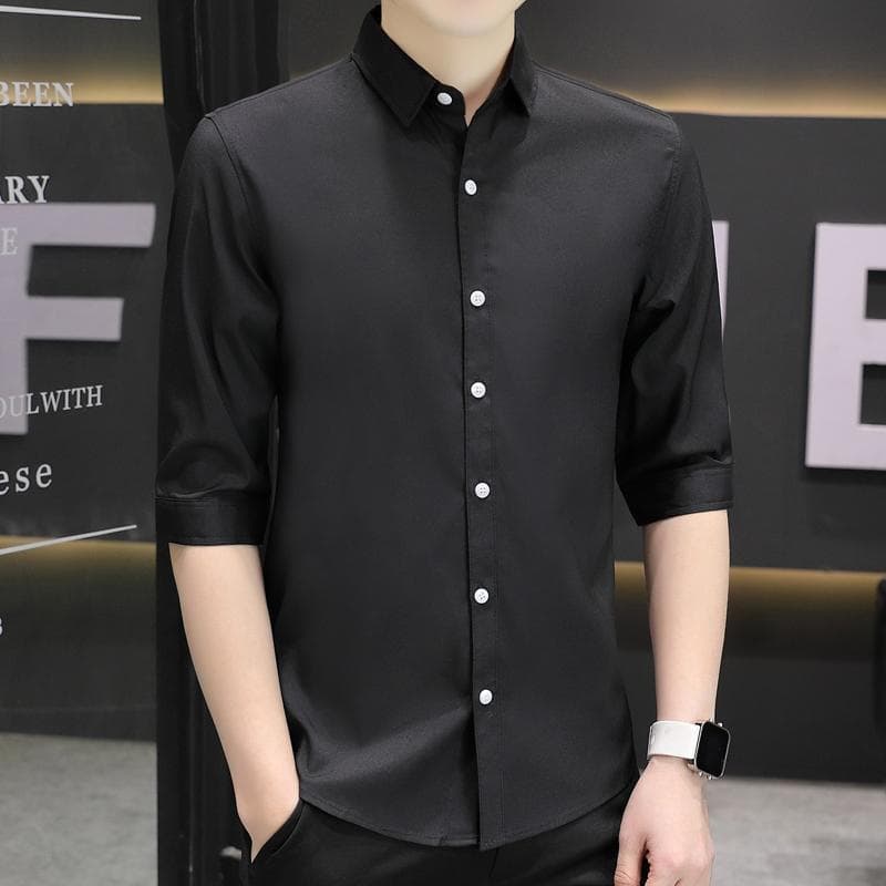 เสื้อแขน3/4ผู้ชาย ลายสไตล์เกาหลี สลิมฟิต ผ้าไหมน้ำแข็ง เหมาะสำหรับใส่ทำงานหรือลำลอง รูปที่ 3