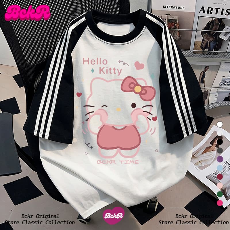 BCKR ลายสามแถบ ดีไซน์ตัดสี ลายแมวน้อย เสื้อผญ เสื้oversize คอกลม เสื้อYG732 รูปที่ 5