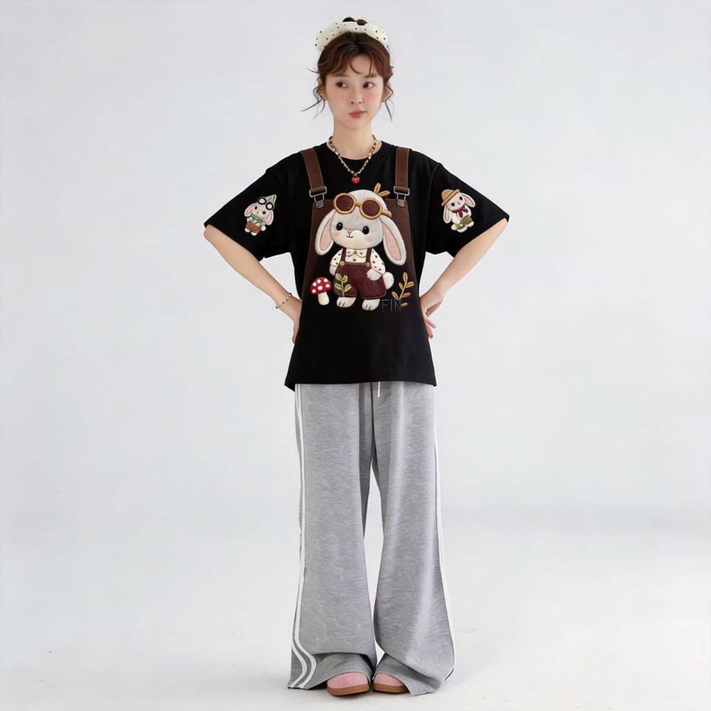 TEE·SHOPเสื้อยืด oversize เสื้อเท่ๆ เกาหลี "Rabbit2" ไม่หดตัว เสื้อแฟชั่นใ เกาหลีสไตล์ พิมพ์ลาย ผ้านิ่มใส่สบาย COD รูปที่ 5