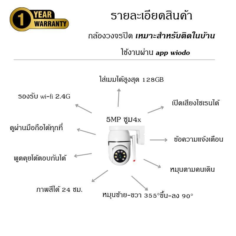 HOME-MALL กล้องวงจรปิดไร้สายรุ่น FULL ColorCamera Q1แถมฟรีขายึดกล้อง เชื่อมต่อโดยใช้WiFI FullHD 5MP รูปที่ 2
