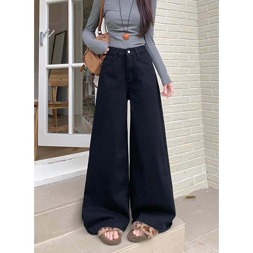 Bella Shop ยีนส์ขากระบอก S-XL กางเกงยีนส์ผู้หญิง เอวสูงสไตล์เรโทรทรงหลวม อินเทรนด์ สไตล์เกาหลีเรียบง่าย รูปที่ 4