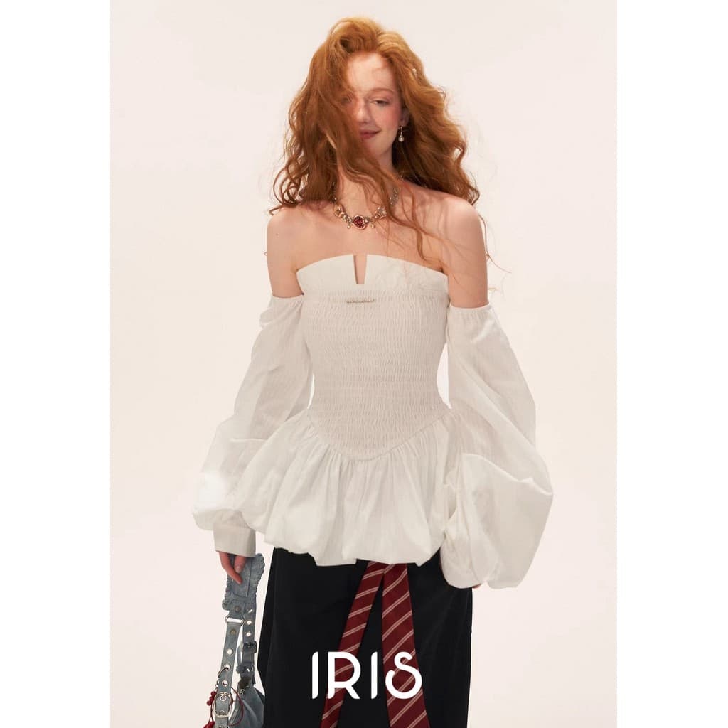 IRIS BOUTIQUE 26ssNew collectionIS8744Elara Off-Shoulder Smocked Peplum Top ดีไซน์เสื้อเปิดไหล่สม็อคช่วงอก รูปที่ 6