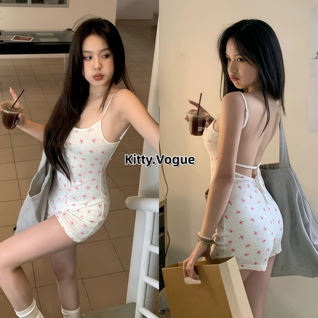 Kitty.Vogue ชุดจั๊มสูทสายเดี่ยวผู้หญิง ลายดอกไม้หวาน น่ารักรัดรูป สไตล์เกาหลีแบบลำลอง "FY9981"-0 รูปที่ 1