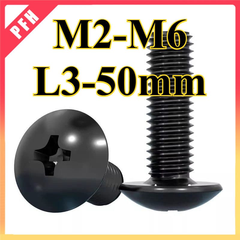 สกรูหัวร่มแบนใหญ่กึ่งกลม M2/M2.5/M3/M4/M5/M6*L3-50mm สีดํา รูปที่ 1