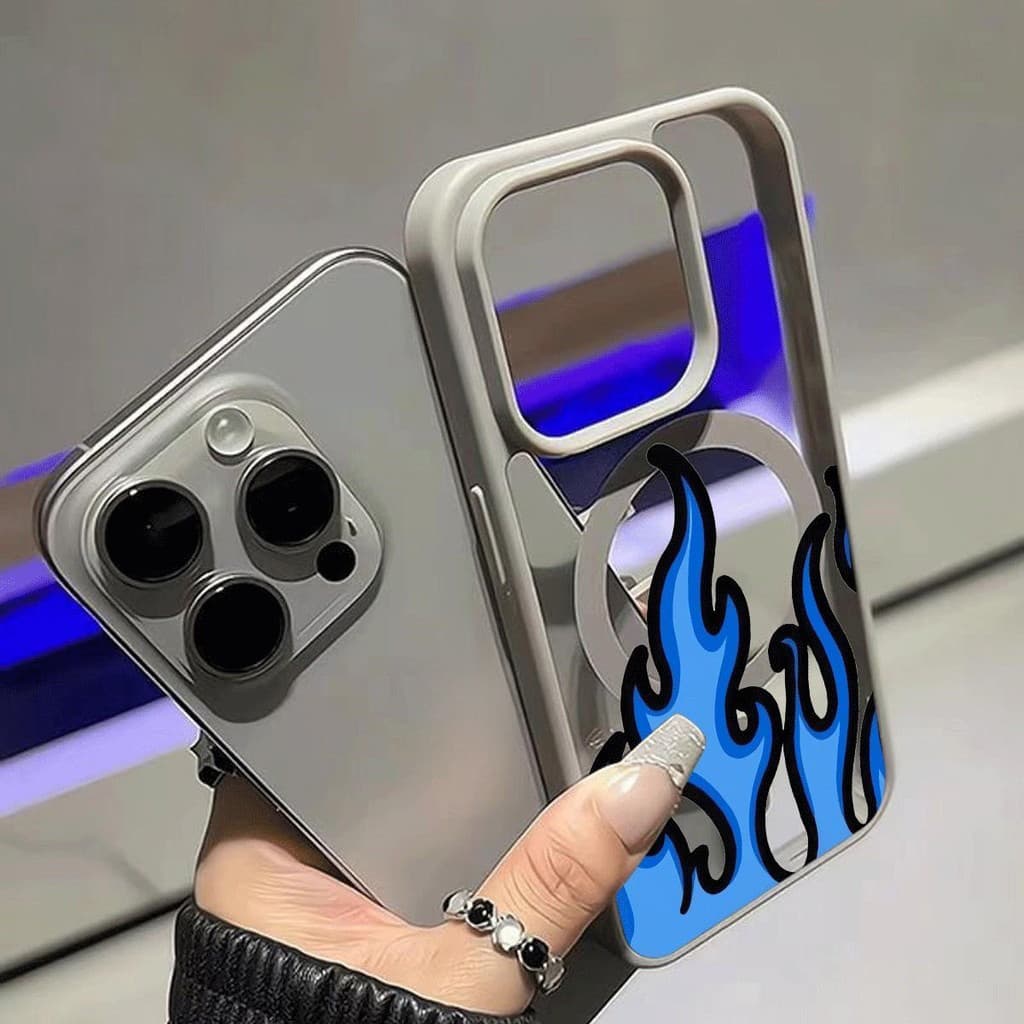 เปลวไฟสีฟ้าเรียบง่ายเย็นอินเทรนด์เคสโทรศัพท์โปร่งใสเข้ากันได้กับ iPhone 13Promax 15Pro 16 14 12Pro 11 ป้องกันสีเหลืองถึง รูปที่ 6