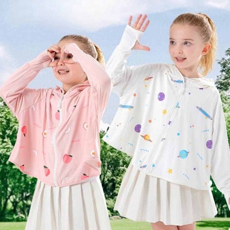 COD เสื้อกันแดดเด็ก เสื้อกันuv เสื้อกันแดดสำหรับเด็ก UPF50+ วัสดุผ้าไหมน้ำแข็งที่มีน้ำหนักเบา ระบายอากาศและเย็น รูปที่ 9