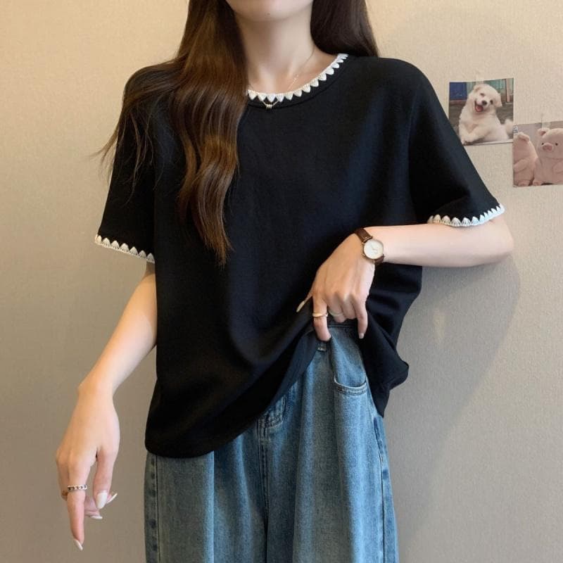 เสื้อสตรีแขนสั้นทรงหลวมขนาดใหญ่ เสื้อยืดฤดูร้อน เสื้อท่อนบนซ่อนหน้าท้อง รูปที่ 3