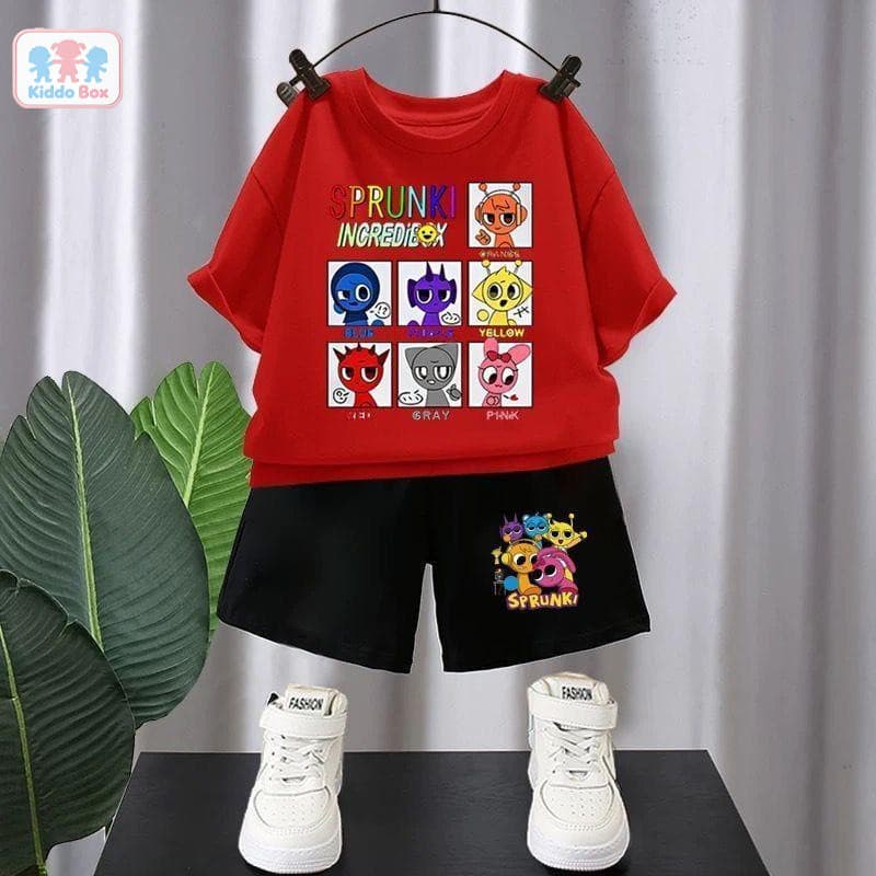2ชิ้น ชุดแขนสั้นเด็ก Rhythm Box Sprunki ชุดเสื้อยืดแขนสั้นการ์ตูนอนิเมะสองชิ้น เซ็ตชุด รูปที่ 7
