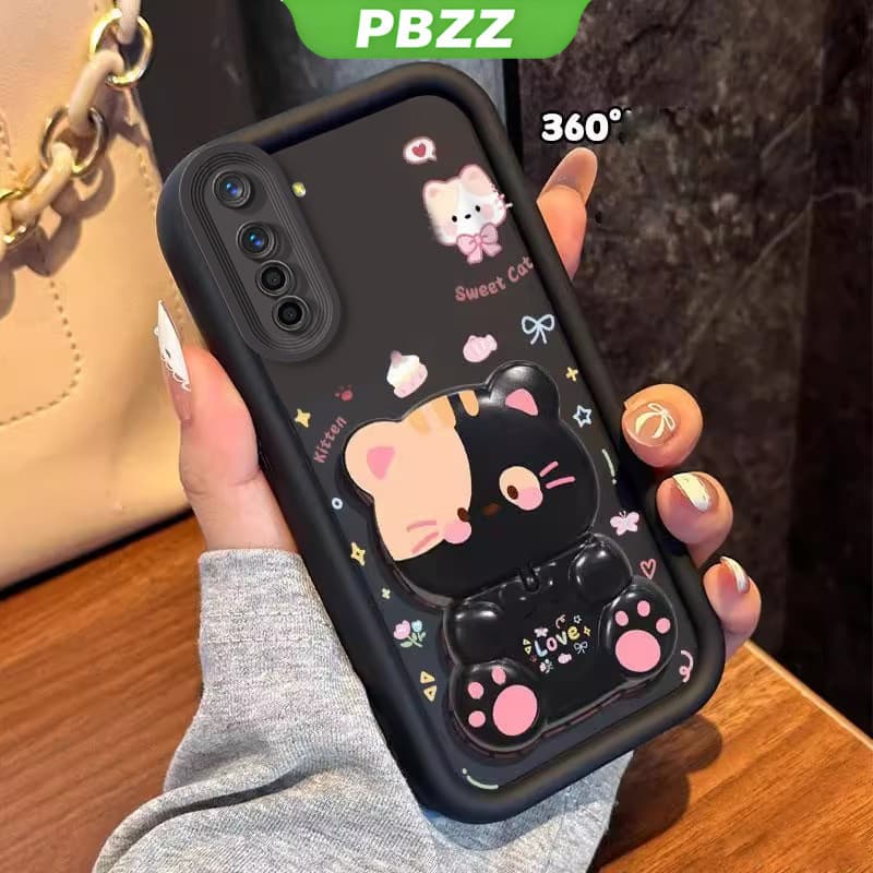 PBZZ FOR เคส เคสสําหรับRealme 6 pro realme 6 เคสโทรศัพท์Softcaseซิลิโคนกันกระแทกดีไซน์ใหม่ความงามการ์ตูนแมวพร้อมที่วางสําหรับกระจกJTMZJ01 รูปที่ 3