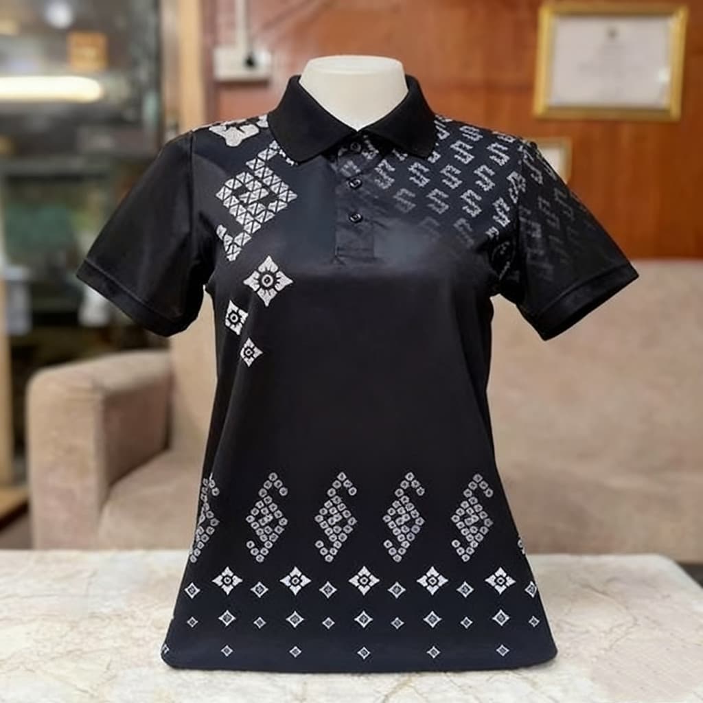 เสื้อโปโลสีดำ เสื้อโปโล unisex ลายไทย แขนสั้น เสื้อเชิ้ตทรงเข้ารูปสำหรับใส่ในชีวิตประจำวัน รูปที่ 2