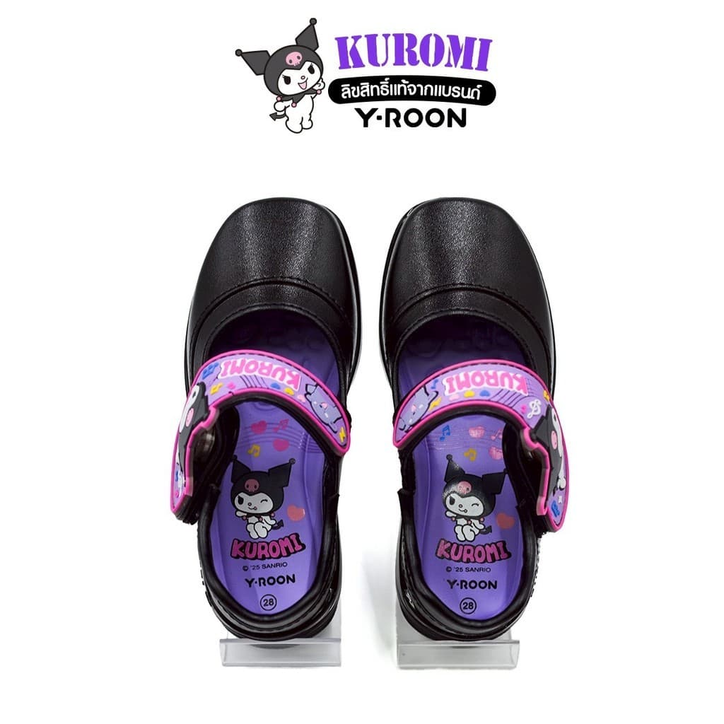 ส่งตรงโรงงานY-ROON รองเท้านักเรียนอนุบาล หนังดำ รุ่น Y666 ลายคุโรมิ สุดcute ดำม่วง Size 25-34 รูปที่ 6