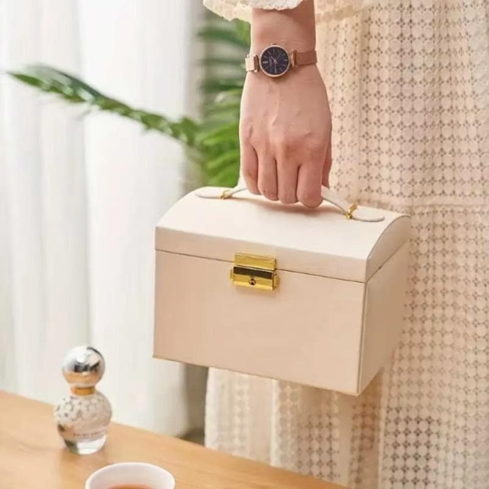 WREN Jewelry Organizer ที่เก็บต่างหูและสร้อยคอสามชั้น​ กล่องเก็บเครื่องประดับความจุขนาดใหญ่พร้อมกุญแจ​ กล่องใส่เครื่องประดับสําหรับเดินทางแบบถือหนัง ปู่​ ตารางโต๊ะเครื่องแป้งองค์กร​ รูปที่ 8