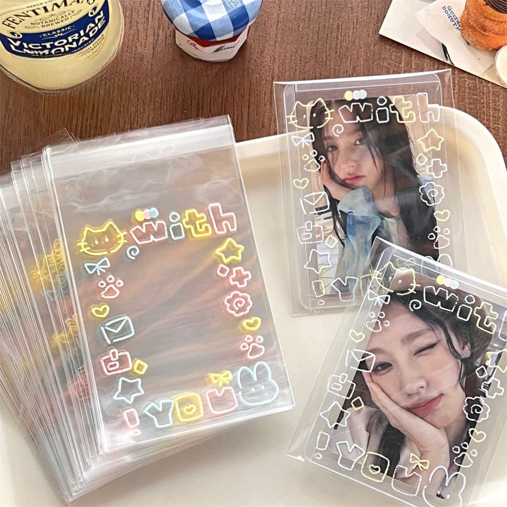 COZII ถุงซีลเก็บการ์ดไอดอล 100ชิ้น ลายแมวน่ารัก โปร่งใส กันน้ำ กันฝุ่น กันรอย ซองใส่โฟโต้การ์ด การ์ดสะสม 8x10+3ซม รูปที่ 1