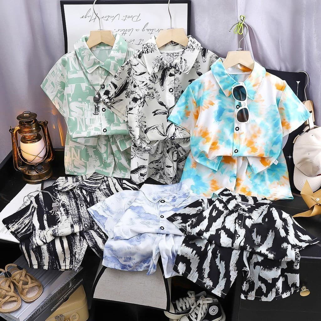 ชุดเสื้อฮาวาย ชุดเสื้อเชิ้ตเด็ก เสื้อ +กางเกง ลายสวย ผ้านิ่ม ใส่เที่ยวสวยมากๆ รูปที่ 9