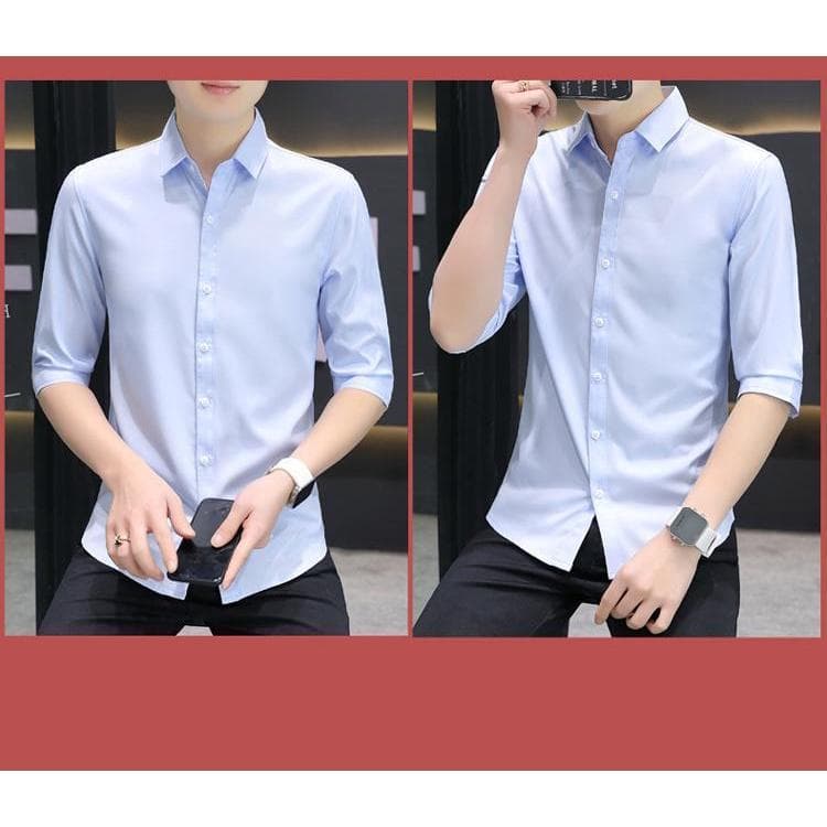 เสื้อแขน3/4ผู้ชาย ลายสไตล์เกาหลี สลิมฟิต ผ้าไหมน้ำแข็ง เหมาะสำหรับใส่ทำงานหรือลำลอง รูปที่ 8