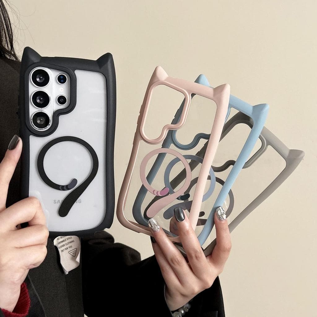 เคสโทรศัพท์แม่เหล็กหางแมวน่ารักสําหรับ Samsung S26 Ultra/S25/S24 Plus/S23 Plus ดีไซน์ใหม่; กันกระแทก ฝาครอบโปร่งใส รูปที่ 1
