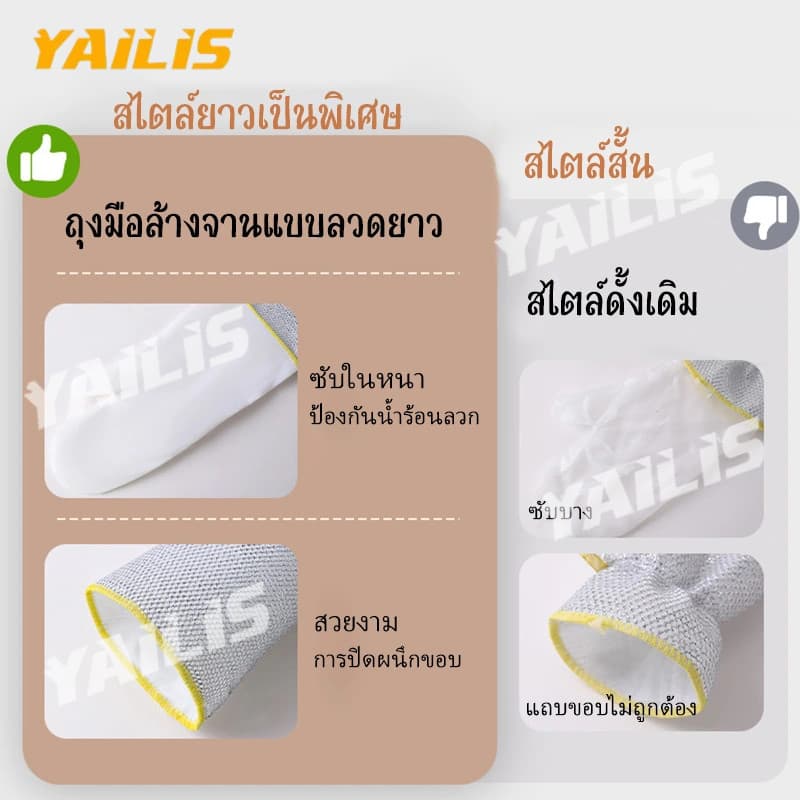 ซื้อ 1แถม 1!!!ถุงมือทำความสะอาดกันน้ำยาว ไม่เหนียวมือ ซักง่าย ใช้ล้างจาน ขัดหม้อ เช็ดเคาน์เตอร์ รูปที่ 4