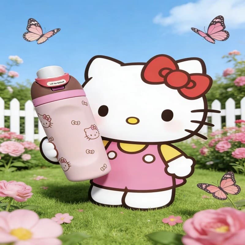 Hello Kitty x Owala FreeSip 16oz ขวดน้ําสแตนเลสรุ่น Limited Edition – แก้วน้ํากันรั่วพร้อมหลอดในตัว, ฉนวนติดผนังสองชั้นสําหรับเล่นกีฬา, โรงเรียนและการเดินทาง, ปลอดสาร BPA รูปที่ 1