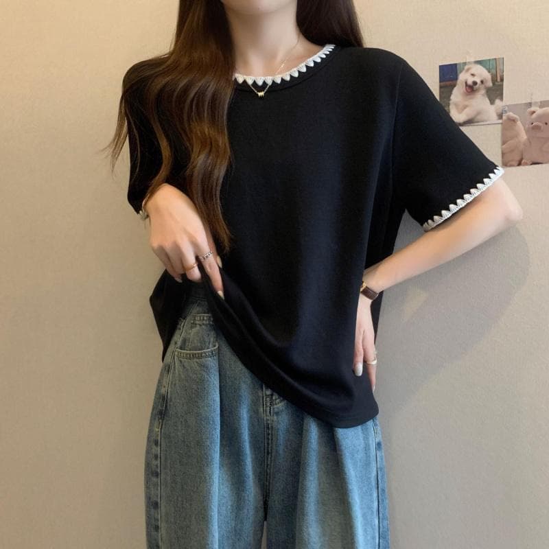 เสื้อสตรีแขนสั้นทรงหลวมขนาดใหญ่ เสื้อยืดฤดูร้อน เสื้อท่อนบนซ่อนหน้าท้อง รูปที่ 7
