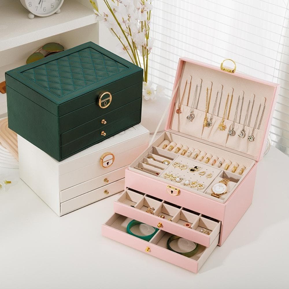 WREN Jewelry Organizer ที่เก็บต่างหูและสร้อยคอสามชั้น​ กล่องเก็บเครื่องประดับความจุขนาดใหญ่พร้อมกุญแจ​ กล่องใส่เครื่องประดับสําหรับเดินทางแบบถือหนัง ปู่​ ตารางโต๊ะเครื่องแป้งองค์กร​ รูปที่ 3