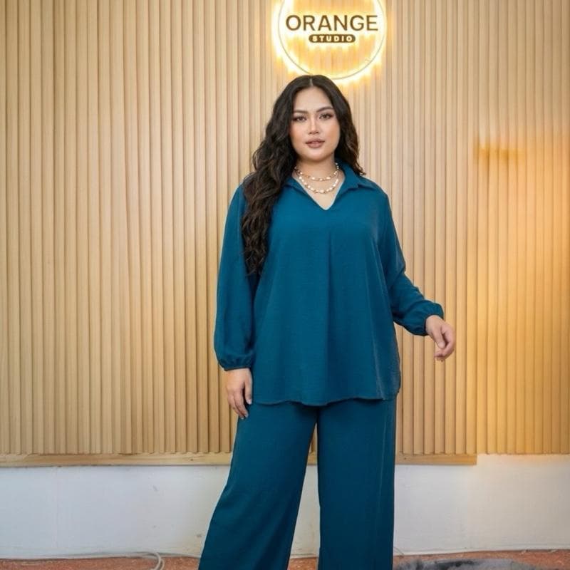 B010 ชุดเซทสาวอวบอก 54“ ทรงพรางหุ่น ผ้าสลาฟย่น ไม่ต้องรีด ดีไซน์คลาสสิก สำหรับทุกวัน ใส่สวยอกไม่เกิน 52“ รูปที่ 4