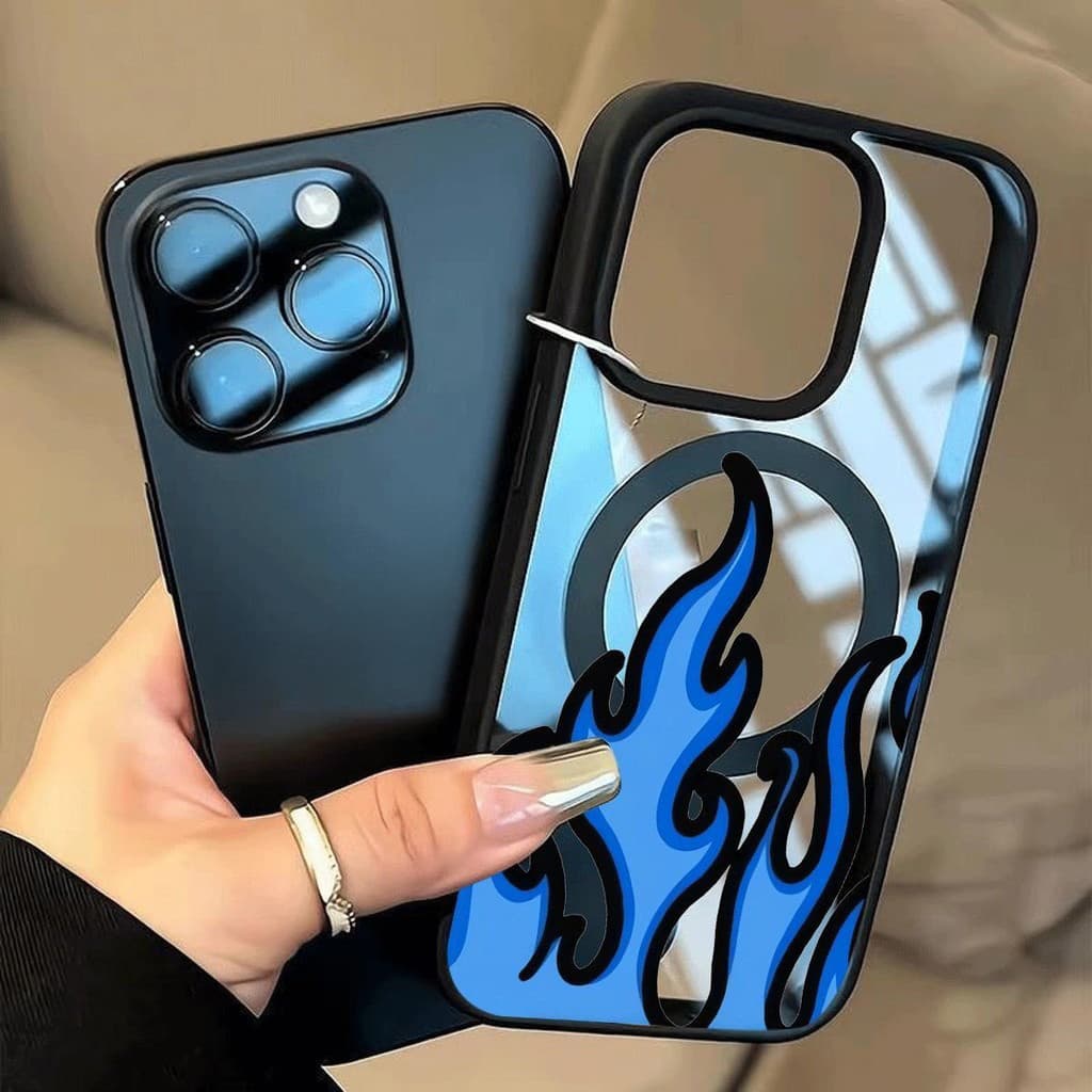 เปลวไฟสีฟ้าเรียบง่ายเย็นอินเทรนด์เคสโทรศัพท์โปร่งใสเข้ากันได้กับ iPhone 13Promax 15Pro 16 14 12Pro 11 ป้องกันสีเหลืองถึง รูปที่ 7