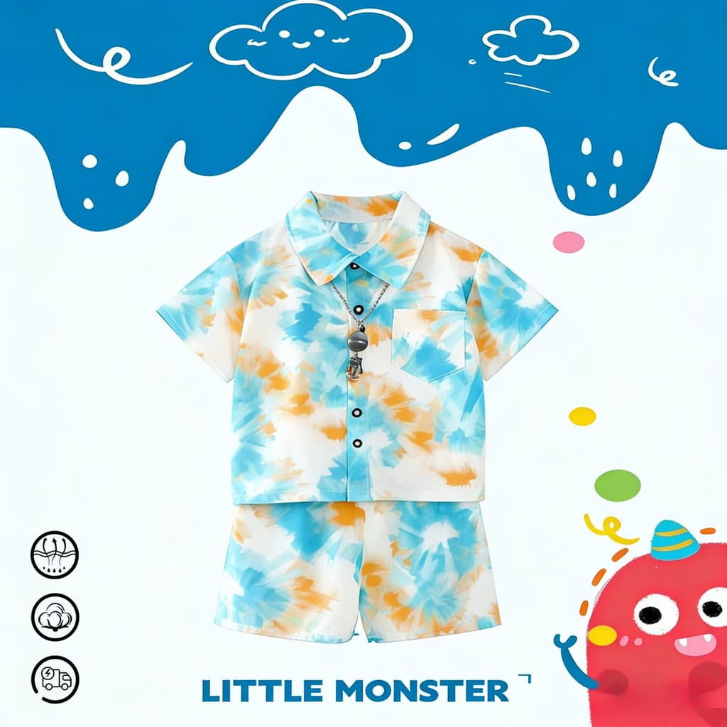 ชุดเสื้อฮาวาย ชุดเสื้อเชิ้ตเด็ก เสื้อ +กางเกง ลายสวย ผ้านิ่ม ใส่เที่ยวสวยมากๆ รูปที่ 1