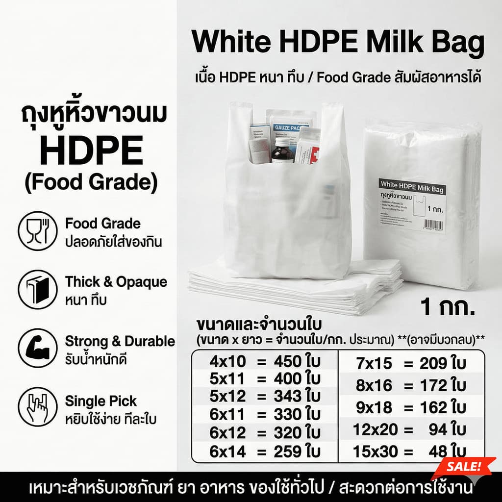 ถุงหูหิ้ว สีขาวนม คุณภาพดี แนะนำร้านยา นำไปใส่สินค้าได้หลากหลาย เอนกประสงค์ แพค1 กก รูปที่ 4