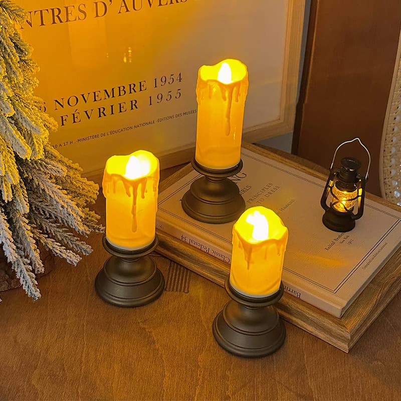 เชิงเทียน Led Vintage พร้อมเอฟเฟกต์ขี้ผึ้งหยดสําหรับตกแต่งบ้านคลาสสิกสําหรับคริสต์มาส รูปที่ 2