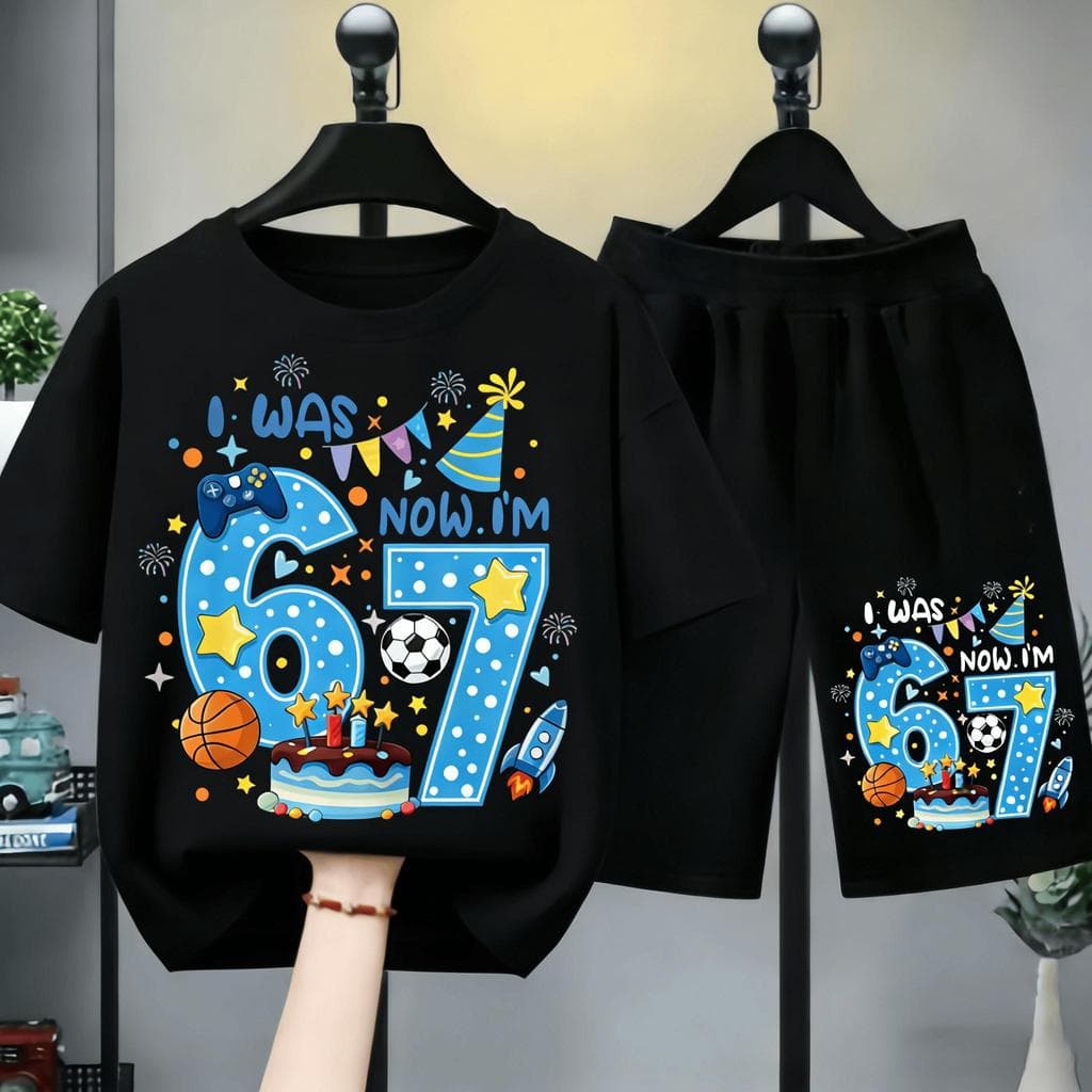 ชุดเด็ก 2 ชิ้น สไตล์วันเกิด 67 กีฬาและเกม | เสื้อยืด + กางเกงขาสั้น | สไตล์เท่ห์ | ชุดเด็กฮิตใน #ชุดเด็ก #ลาย รูปที่ 1