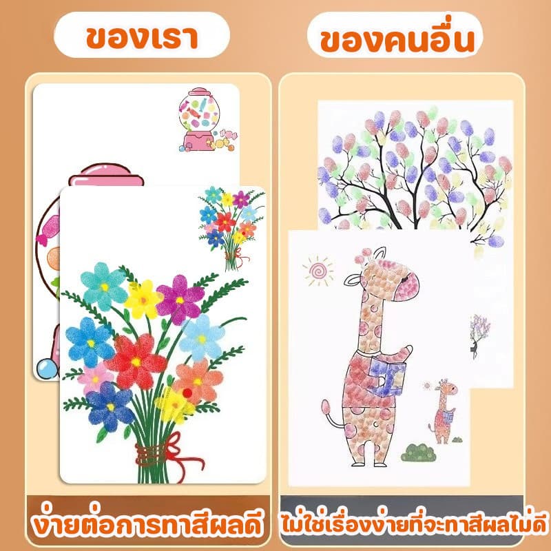 BHQ ของเล่นเด็ก สมุดระบายสีนิ้วมือ DIY การวาดนิ้วของเด็ก เม็ดสีปลอดสารพิษ รูปที่ 6