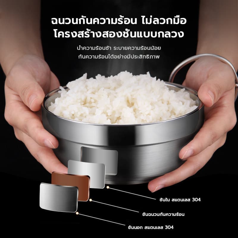 ถ้วยสแตนเลส2ชั้นสไตล์เกาหลี 5ขนาด กันร้อน-กันเย็น ใช้ใส่ข้าว-ซุป-อาหาร ทนทานปลอดภัย รูปที่ 4