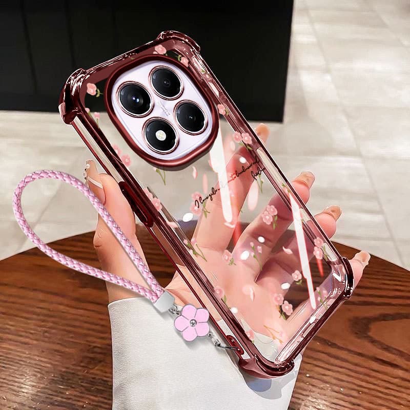 VRQR สําหรับ Xiaomi Redmi Note 15 Pro Plus หมายเหตุ 15 Pro + 5G 4G Poco M8 Pro 5G พิมพ์ดอกไม้กันกระแทกใสเคสโทรศัพท์พร้อมเชือกดอกไม้ รูปที่ 1