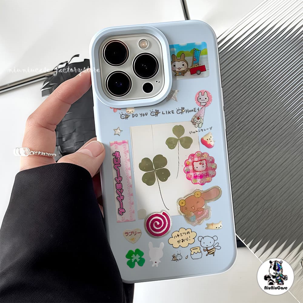 การ์ตูนโคลเวอร์โชคดี Case เคสไอโฟน For iPhone 11 17 16 15 12 13 14 15 Pro Max XR X XS Max 7 8 16 Plus เคสมือถือ สีพื้น รูปที่ 2