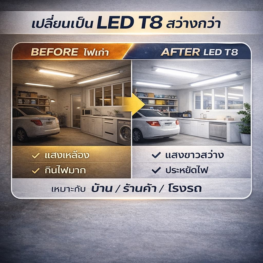สว่างจัดเต็ม รางไฟพร้อมหลอด LED T8 9W 60ซม. 1600lm แสงขาว 6500K ต่อไฟตรง 220V หลอดนีออน LED พร้อมติดตั้ง รับประกัน 1 ปี รูปที่ 2