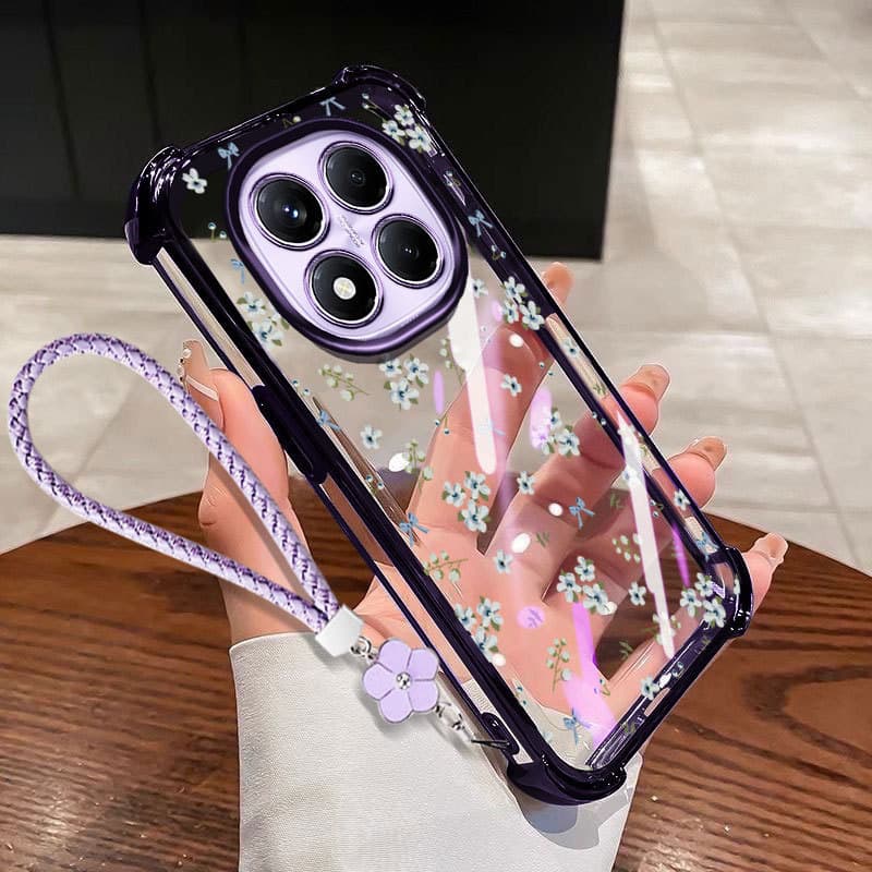 VRQR สําหรับ Xiaomi Redmi Note 15 Pro Plus หมายเหตุ 15 Pro + 5G 4G Poco M8 Pro 5G พิมพ์ดอกไม้กันกระแทกใสเคสโทรศัพท์พร้อมเชือกดอกไม้ รูปที่ 5