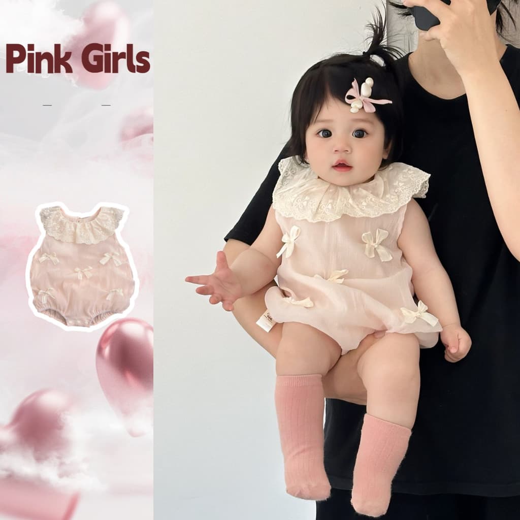 ซูเปอร์ฝัน0-24เดือนแขนกุดบอดี้สูทลูกไม้ปกสีชมพูโบว์เด็กสาววันเกิดเสื้อผ้าบางชั้น ก ผ้าฝ้ายสไตล์เกาหลี ชุดรอมเปอร์ รูปที่ 3