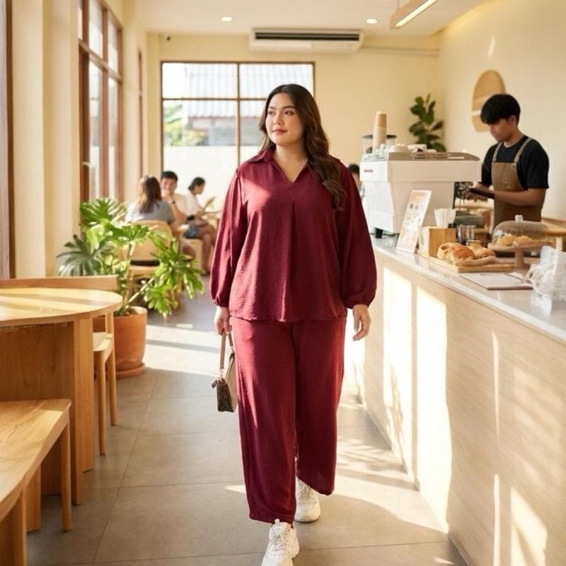 B010 ชุดเซทสาวอวบอก 54“ ทรงพรางหุ่น ผ้าสลาฟย่น ไม่ต้องรีด ดีไซน์คลาสสิก สำหรับทุกวัน ใส่สวยอกไม่เกิน 52“ รูปที่ 2