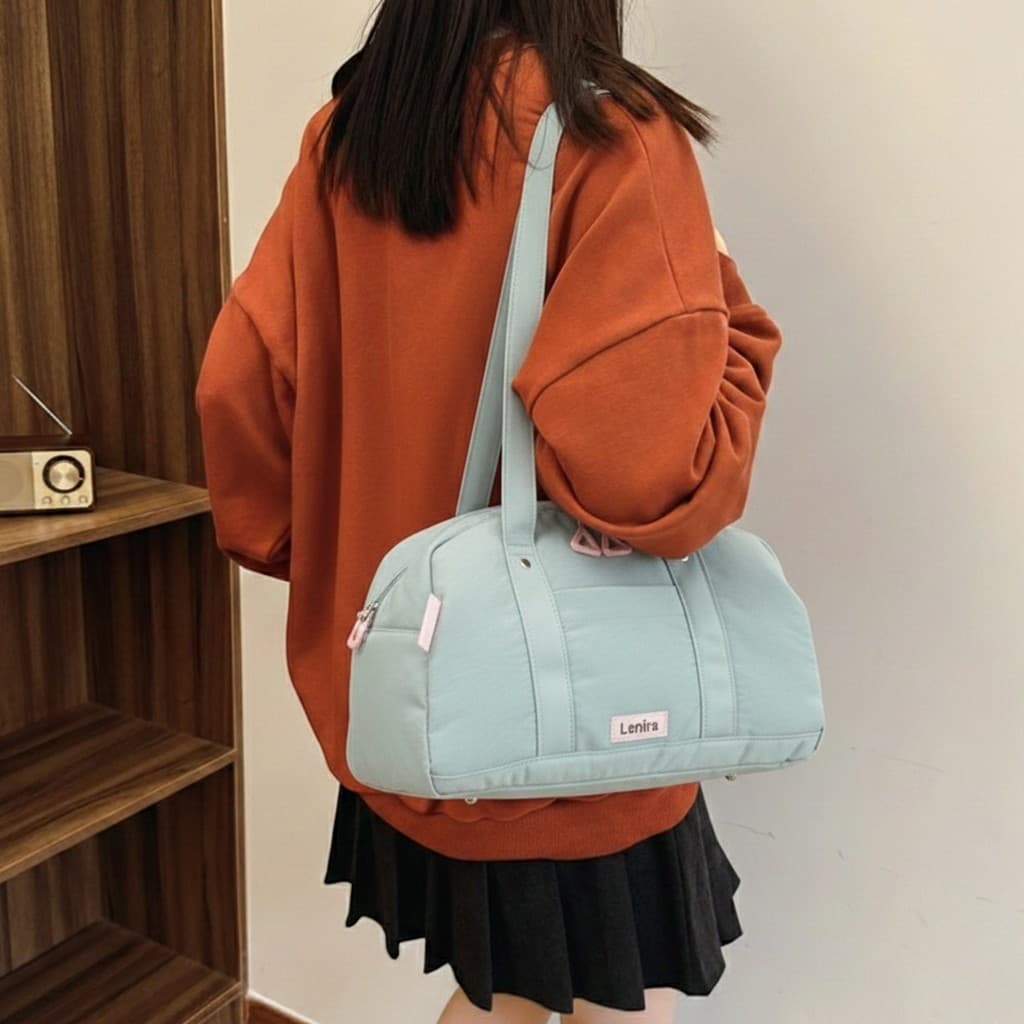 xspeedfashion กระเป๋าถือสะพายไหล่ผ้าไนล่อน ป้ายLenira รูปที่ 2