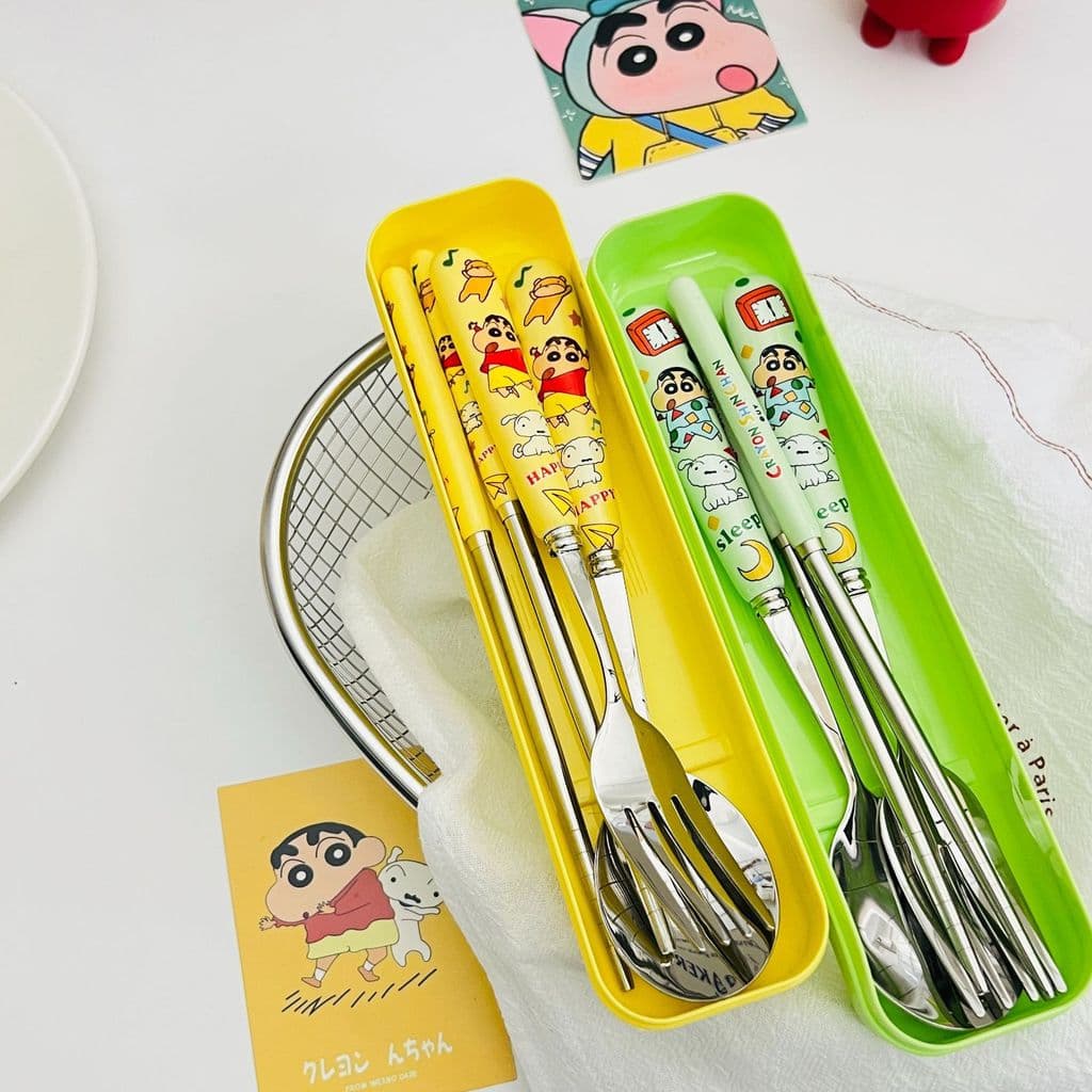 ชุดช้อนส้อมและตะเกียบสแตนเลสลาย Crayon Shin-chan สำหรับนักเรียน พกพาสะดวก พร้อมกล่อง TH รูปที่ 9