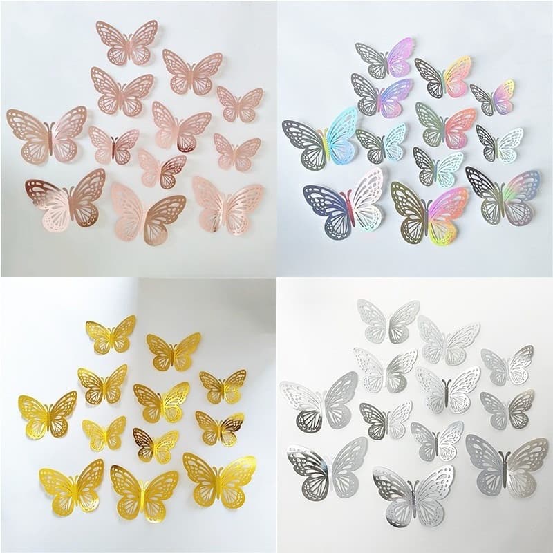 3D ตกแต่งผีเสื้อ สติกเกอร์ผีเสื้อ โลหะ ติ๊กเกอร์ติดผนังผีเสื้อ 12 ชิ้น ตกแต่งบ้าน ตกแต่งงานแต่งงาน ตกแต่งเค้ก รูปที่ 2