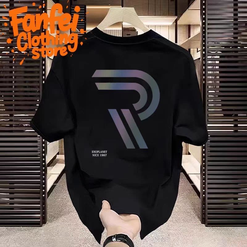 Fanfei เสื้อยืดผู้ชาย รูปแบบตัวอักษร "R" ส่วนบุคคล รูปที่ 1
