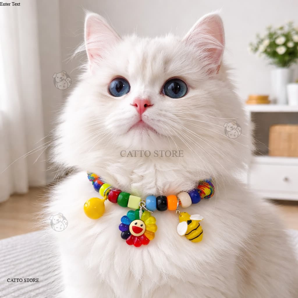 ปลอกคอแมว ลูกปัด พร้อมกระดิ่ง น่ารัก สร้อยคอ ปลอกคอสุนัขจิ๋ว พาสเทล ปรับขนาดได้ EA รูปที่ 2
