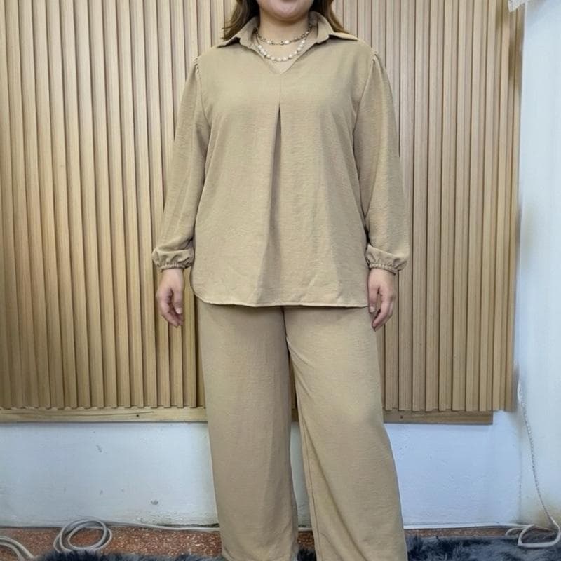 B010 ชุดเซทสาวอวบอก 54“ ทรงพรางหุ่น ผ้าสลาฟย่น ไม่ต้องรีด ดีไซน์คลาสสิก สำหรับทุกวัน ใส่สวยอกไม่เกิน 52“ รูปที่ 6