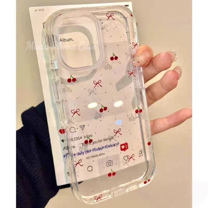 เคสไอโฟน11 สำหรับ iPhone 13 15 11 14 12 Pro Max 7Plus XR 7 8 15 14Plus X XS Max SE 2020 ผ้าคลุมนุ่มเชอร์รี่โรแมนติกหวาน รูปที่ 3