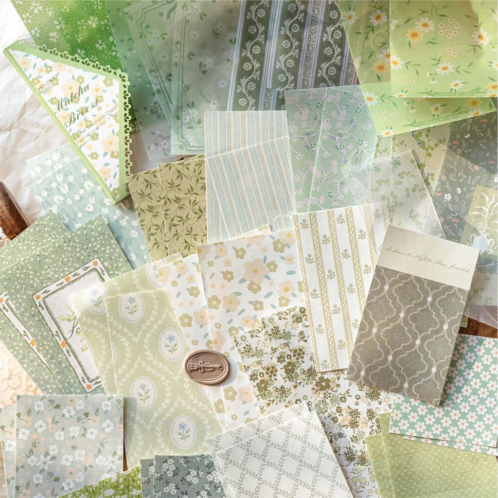 QOUZMO Mixed Paper Floral Material Pack | 6รูปแบบ52แผ่นวินเทจวารสารตกแต่ง รูปที่ 3
