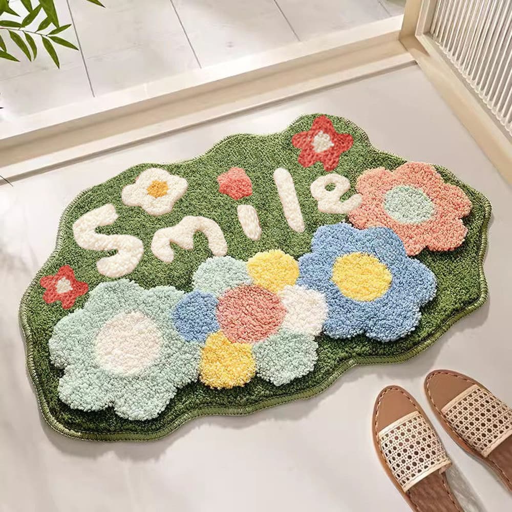 พรมห้องน้ำลายดอกไม้เรียบง่าย 40*60cm ดูดซับน้ำเร็ว ป้องกันลื่น เลียนแบบคริสตัลกำมะหยี่ รูปที่ 2
